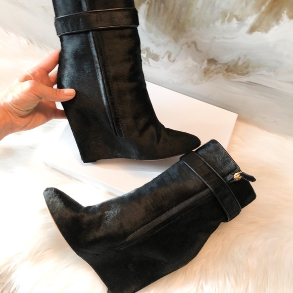 SOLDGivenchy Shark Ponyhair Black Wedge Booties 39 - Picture 7 of 7